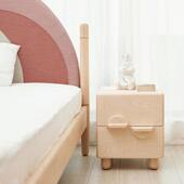 Hft半块怀床头柜储枫木全实木边床柜抽表屉收纳物柜儿童房