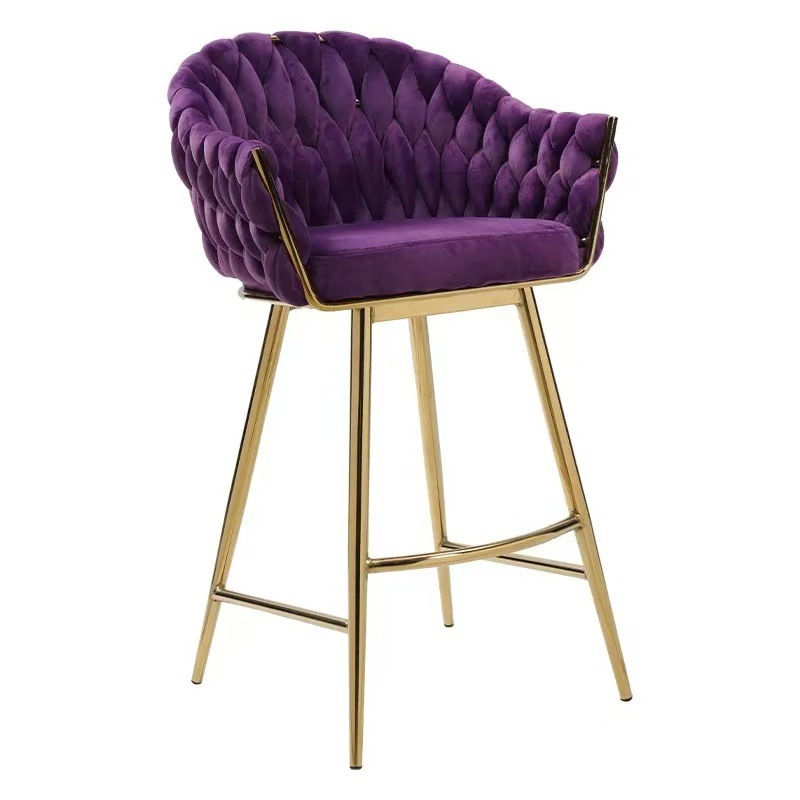 外贸款编织软包高脚椅奶茶店咖啡店专用椅子家用岛台吧椅