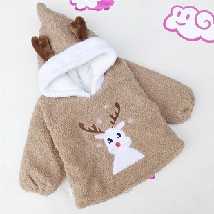 冬款男女宝宝夹棉加厚反穿衣1-2-3-4岁小孩罩衣婴幼儿童外穿带帽