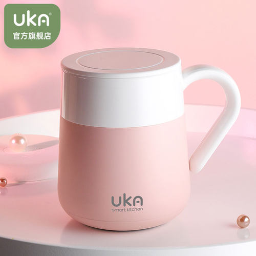 UKA保温杯玻璃内胆办公室水杯高颜值女K带把手柄精致陶瓷杯子家用