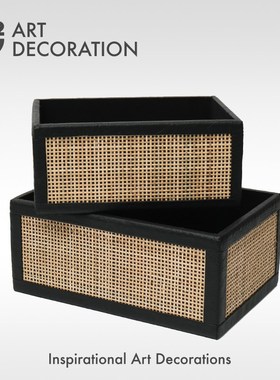 法式中古藤编首饰盒桌面收纳筐托盘样板间别墅民宿卧室卫生间摆件