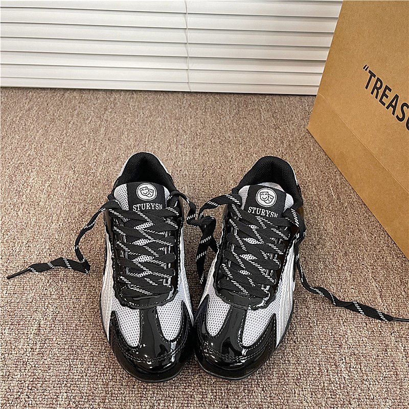 港风网面透气鞋女2025夏季新款情侣赛车鞋运动休闲 平底德训