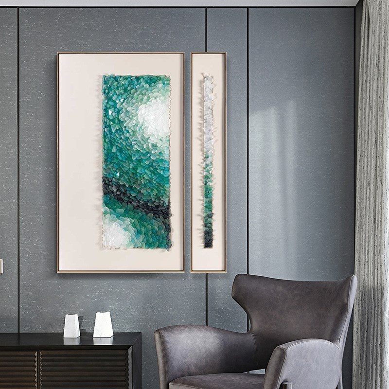 客厅装饰画简约现代抽象手工拼贴海玻璃实物画立体挂画玄关画图片