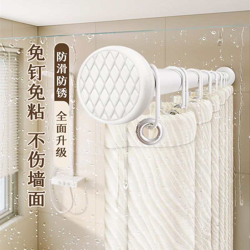 高档浴帘防水防霉洗澡隔断卫生间窗帘浴室免打孔遮挡挂帘子布门帘