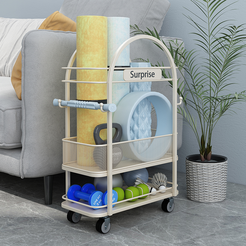 瑜珈垫收纳筐带轮泡沫轴家用运动健身器材收纳篮收纳筒推车置物架