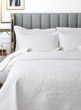 欧式绣花白色单j件不褶皱机洗夹棉床单加大绗缝被三件套纯棉床盖