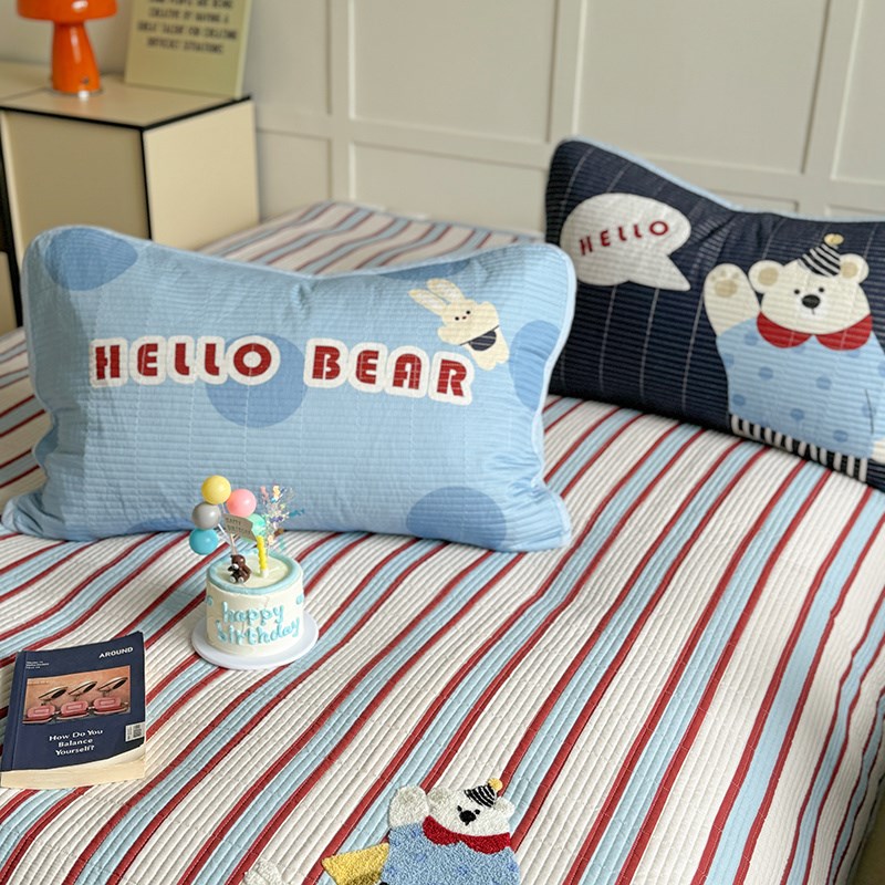 ins风全棉毛巾绣床盖三件套卡通纯棉被套四件套四季款榻榻米床单