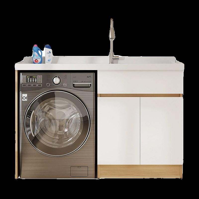 加厚实木阳台洗机柜定制滚筒洗衣槽池台带搓板一体洗衣机伴侣组合