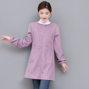 韩版时尚大人女灯芯绒罩衣长袖秋冬厨房围裙兜羽绒服防脏加绒罩衫