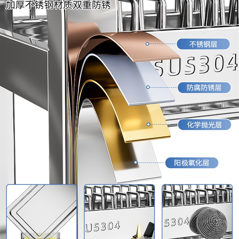 304不锈钢厨房多功能置物架碗碟收纳架碗筷碗盘沥水架碗柜放碗架