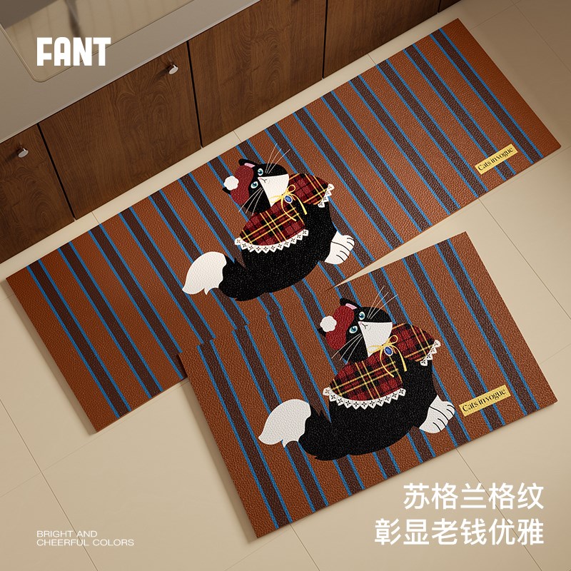 猫咪超模厨房专用地垫2024新款防滑防油可擦免洗耐脏家用pvc脚垫