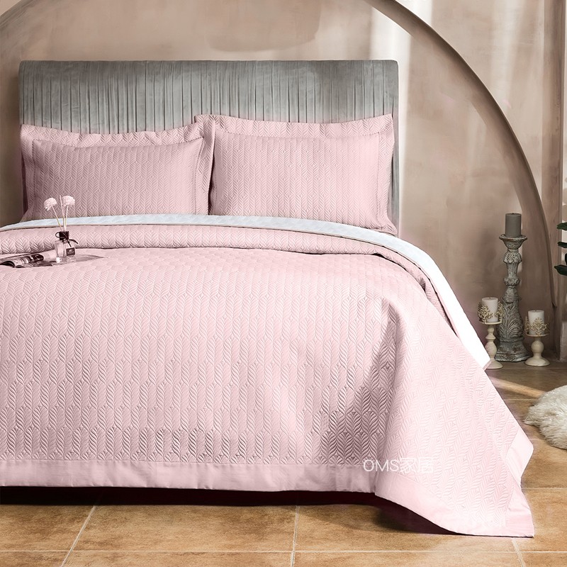 高端纯棉100支床盖夏季薄款三件套绗缝夹棉床单防滑床罩纯色四季