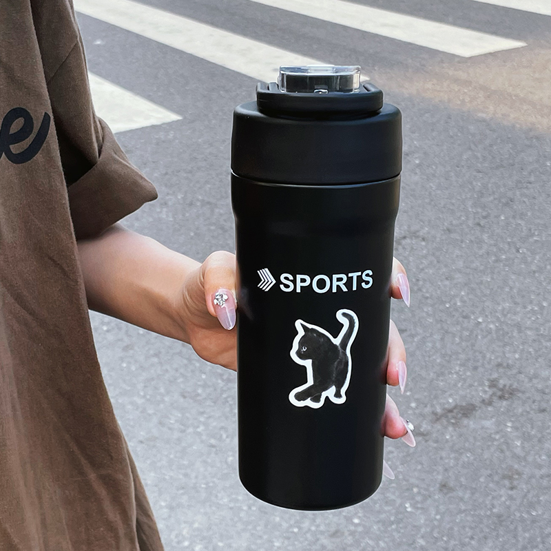 简约保温吸管水杯咖啡杯高颜值双饮杯设计感小众杯子女生便携304