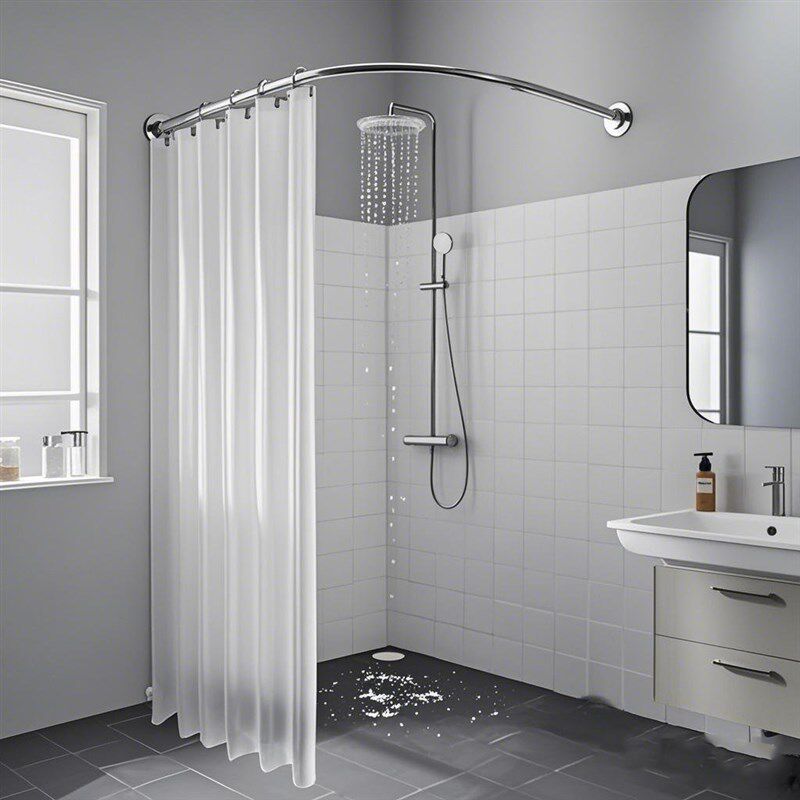 弧形浴帘免打孔防水套装浴室窗帘防霉弧形杆门帘挂帘隔断帘磁吸帘