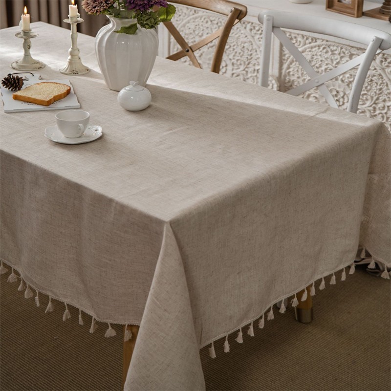 森系法式涤棉自然纯色餐桌布美式乡村餐具垫布沙发巾电视钢琴盖布
