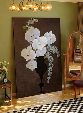中古风实木花卉漆画客厅玄关背景装饰画办公室肌理感挂画民宿壁画
