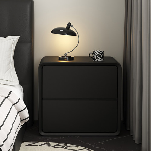 高级感实木床头柜黑色侘寂风床边B柜简约现代储物卧室简易收纳柜