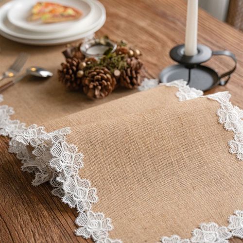 黄麻桌旗蕾丝花边美式法式餐桌装饰餐垫玄关盖巾餐具垫长条桌布