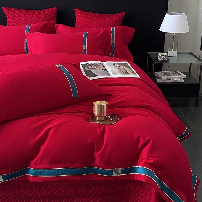 中式简约喜字四件套大红色新婚陪嫁被套婚庆床上用品婚房备婚床盖