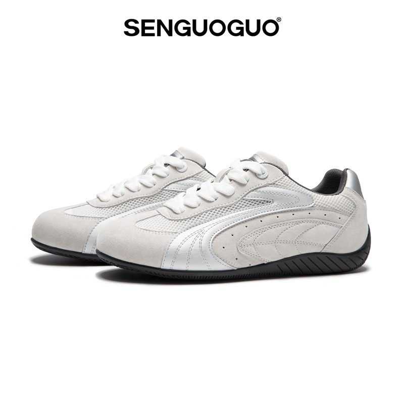 森果果 赛车鞋/灰银色德训鞋男2025夏季新款网面透气情侣鞋子板鞋