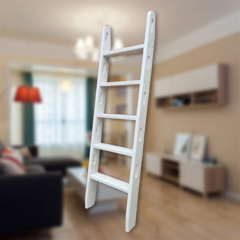 白色实木 家用上下铺高低床成人儿童梯子直梯带镂空扶手爬梯单卖