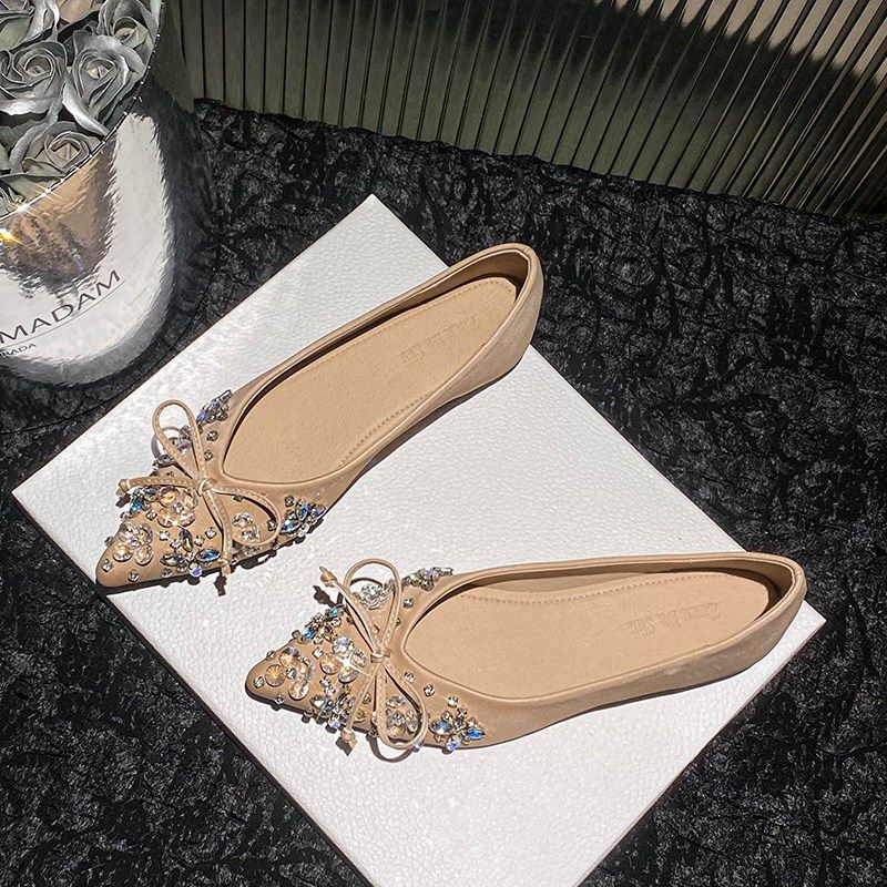 法式尖头水钻平底单鞋女2025新款春季瓢鞋豆豆鞋女一脚蹬大码女鞋,女鞋,浅口单鞋,淘宝优惠券,粉丝福利购,淘宝优惠卷