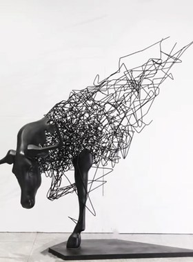 售楼处酒店大堂招财牛大型抽象雕塑金属工艺品装置艺术品落地摆件