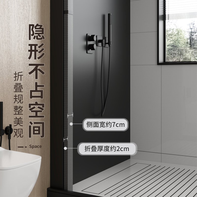 浴室折叠浴帘套装免打孔隐形防水防霉布帘卫生间隔断淋浴干湿分离