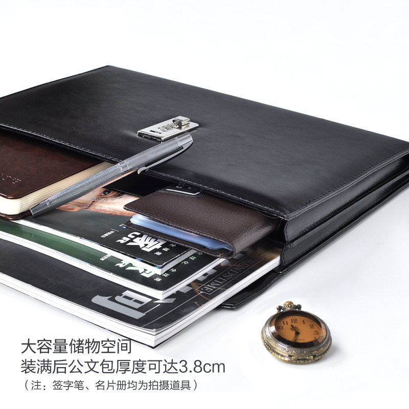 高档密码本商务A4文件包资料夹办公用品皮质密码锁会议公文包定制