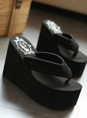 2020夏季人字拖女 超高跟12cm防滑厚底夹拖凉拖鞋松糕沙滩鞋坡跟