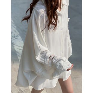 大版 慵懒显瘦飘逸雪纺衬衫 6806 衬衫 港风刺绣镂空雕花拼接灯笼袖