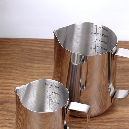 刻度拉花杯奶茶用品咖啡量杯尖嘴不锈钢拉茶壶拉花缸打刻线奶泡杯