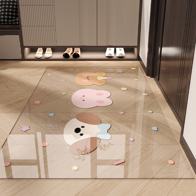 2024新款入户地垫软玻璃透明卡通耐脏免洗可擦门垫可裁剪定制地毯