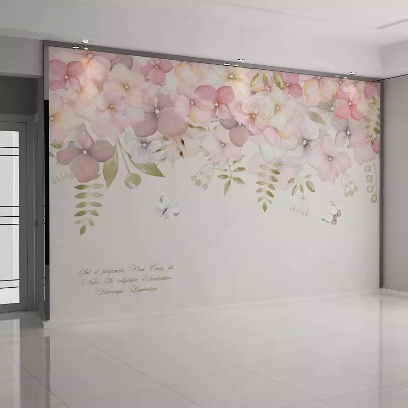 简约现代墙布客厅电视墙背景壁布粉色温馨花卉沙发卧室店铺墙壁纸