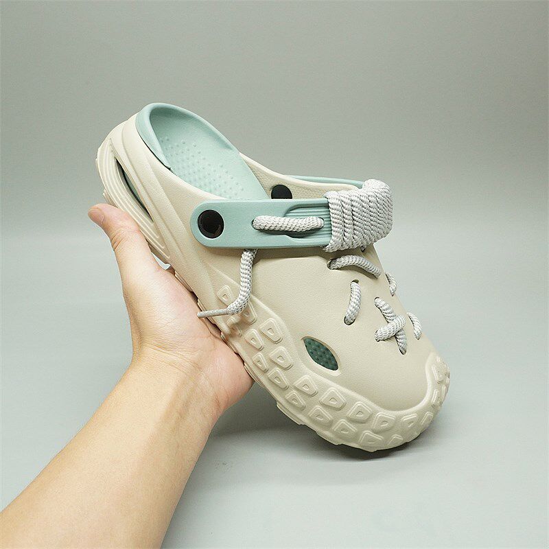 【稀有难寻款】个性鞋带DIY潮流踩屎感超软沙滩洞洞包头凉鞋男女