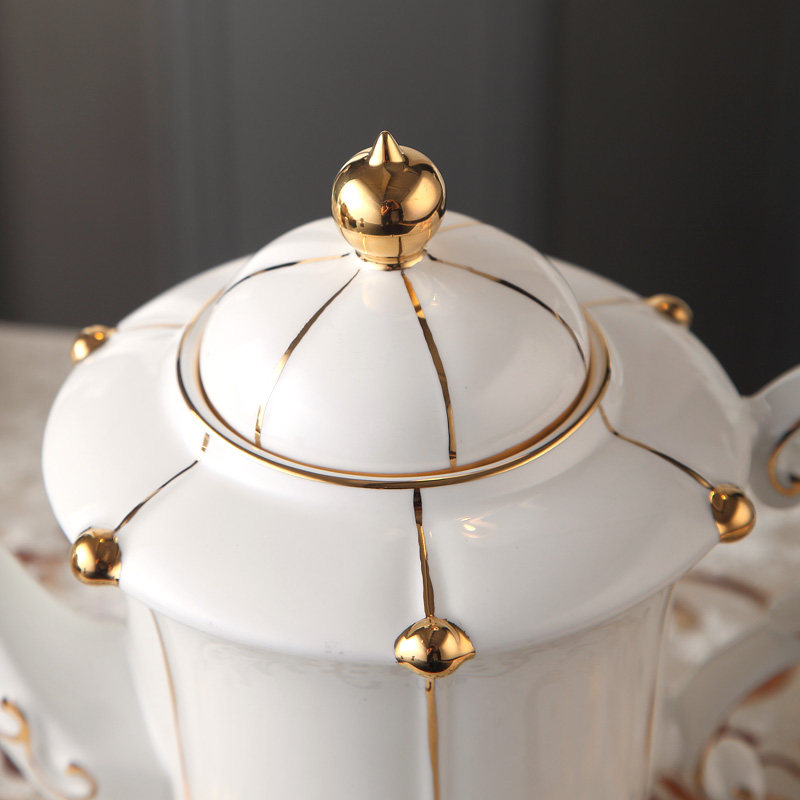 欧式茶具套装骨瓷金边咖啡杯套装陶瓷杯子咖啡套具结婚礼盒装送架