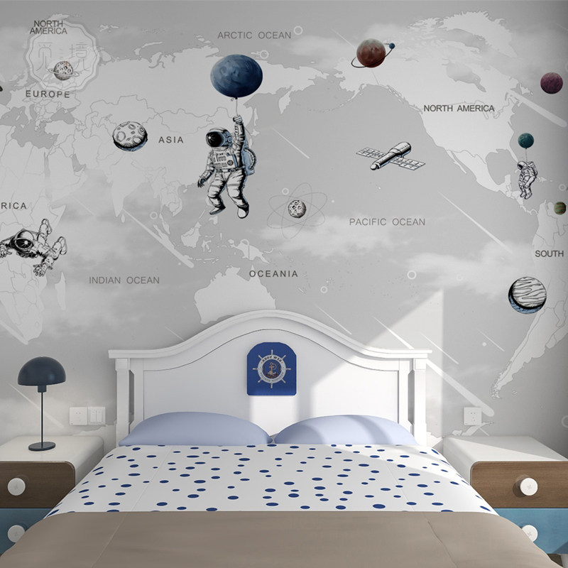 墙纸儿童房男孩墙布幼儿园壁纸卧室太空星空壁T布背景墙定制壁画