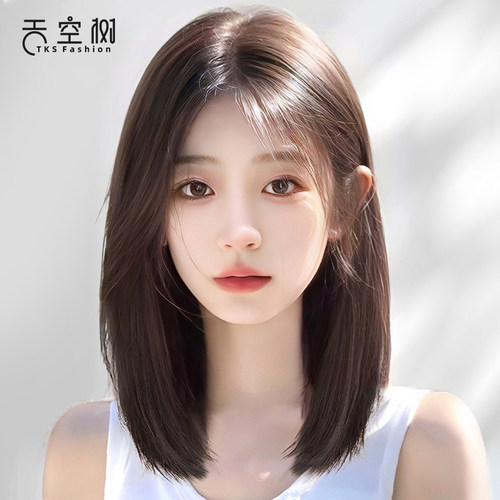 假发女长发真发全真人发自然前y蕾丝全头套式短发轻薄款整顶假发