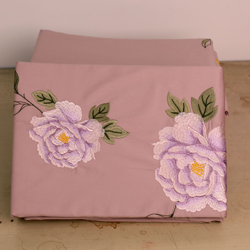 60支被套单件长绒牡丹花刺绣新中式四件套被套床单床上四件套