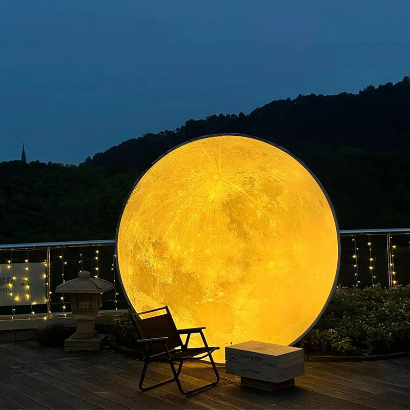 网红户外大型发光月球灯壁挂星球装饰模型玻璃钢雕塑花园民宿摆件