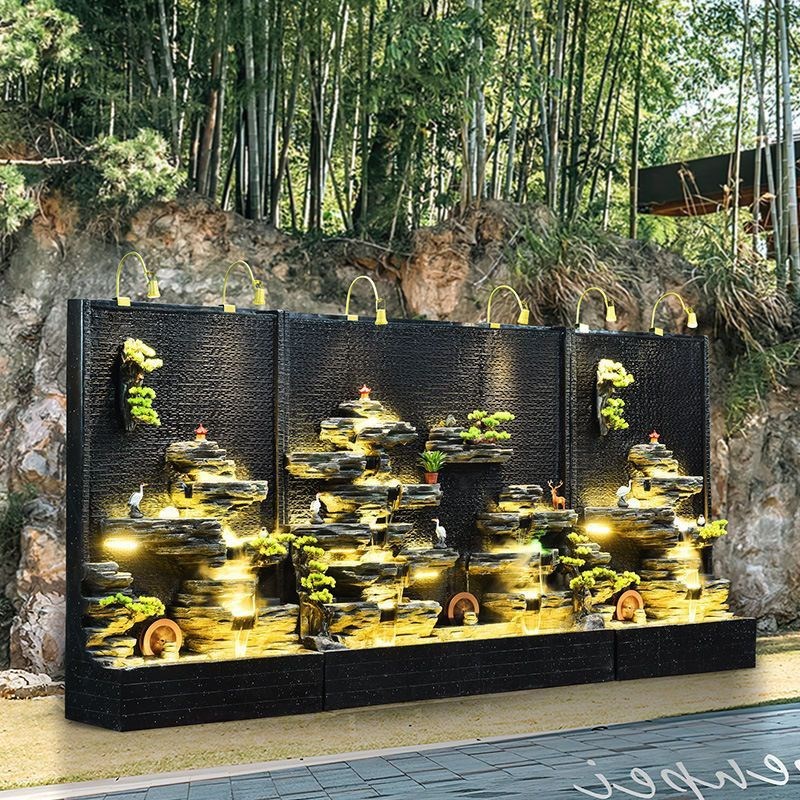 水幕墙流水屏风户外别墅庭院假山喷泉招财景观酒店鱼池造景瀑布