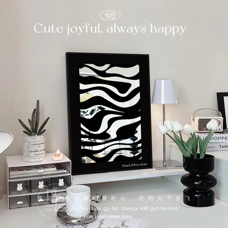 黑白极简卧室床头挂画抽象艺术条纹客厅挂画ins玄关柜子桌面摆画