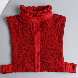 秋冬春假衣领子女百搭毛衣装饰香槟蕾丝晚宴酒红气质衬衣娃娃衣领
