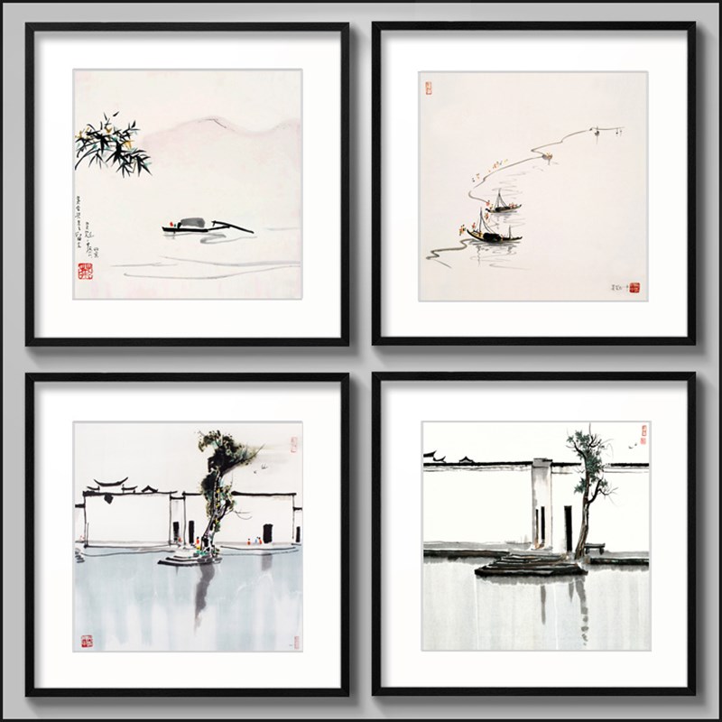 吴冠中水墨画客厅餐桌包厢墙面挂画现代简约中国风中式饭店装饰画图片
