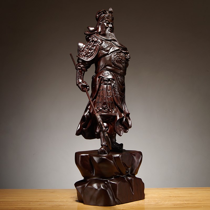 黑檀木雕关公像摆件实木质雕刻武财神家居店铺装饰红木工艺品开业