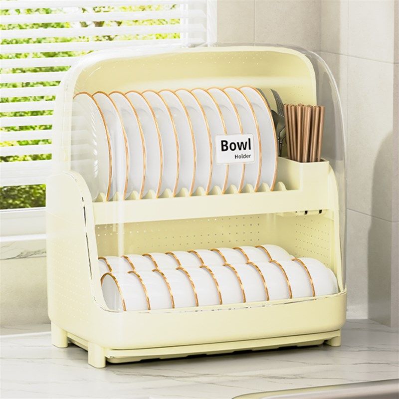 碗盘柜置物架装碗筷盘子沥水碗架厨房透明防尘带盖子双层放碗碟收