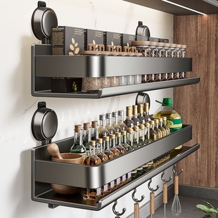 厨房吸盘置物g架烹饪用具多功能免打孔调味料壁挂挂墙上储物收纳