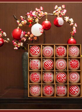盈浩国潮风圣诞节新年装饰品红色挂件圣诞树挂饰商铺氛围布置吊球