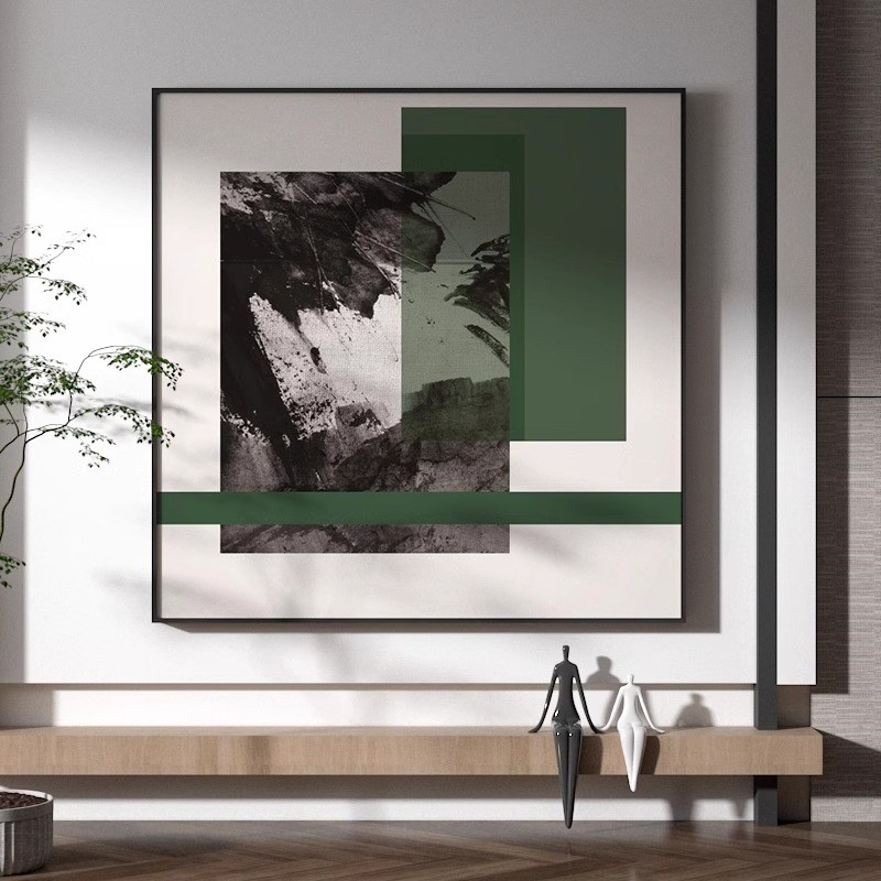极简风高级感背景墙画玄关抽象绿色几何装饰画餐厅沙发卧室桌挂画图片