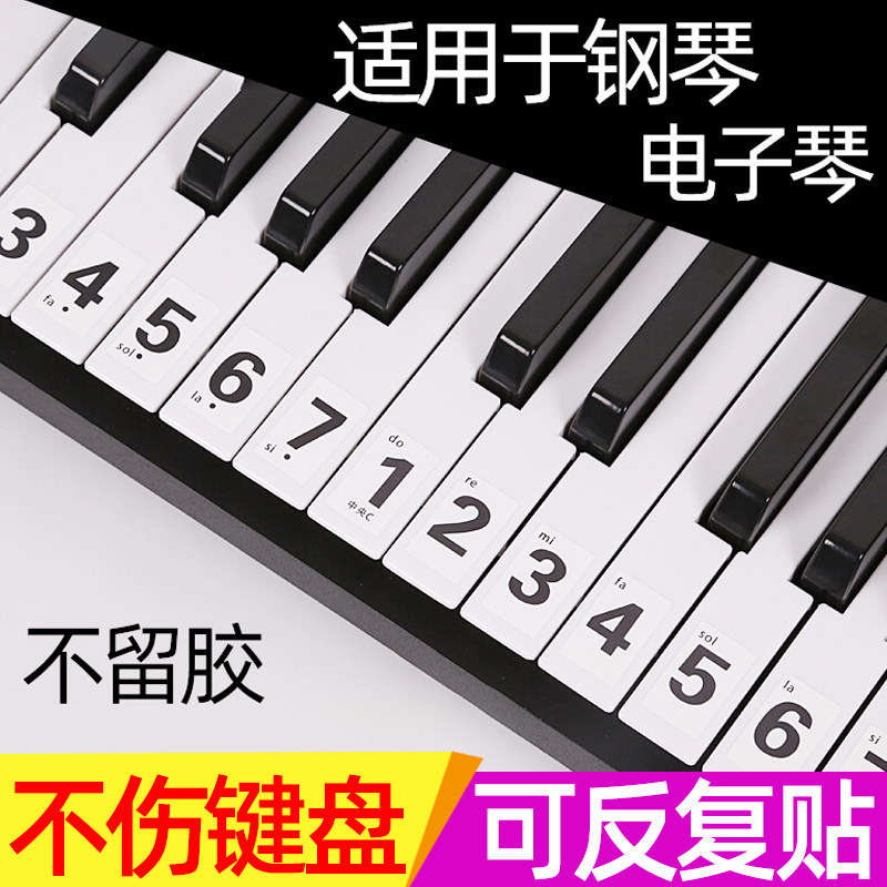 88键36钢琴键盘贴61健电子琴贴纸E指法贴音标贴简谱标识贴无胶透